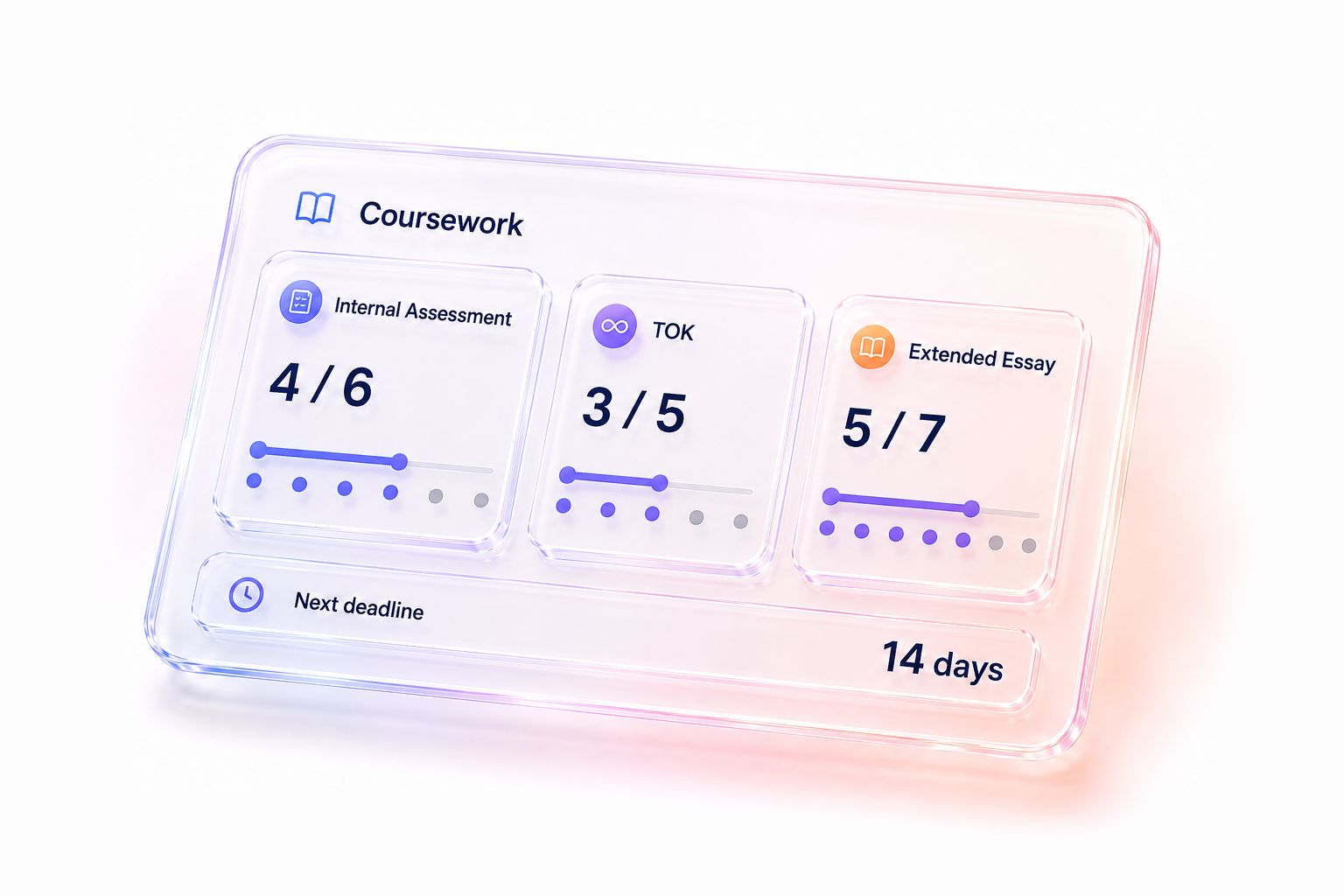 Track Diploma coursework control showing milestones, deadlines, progress, and priority